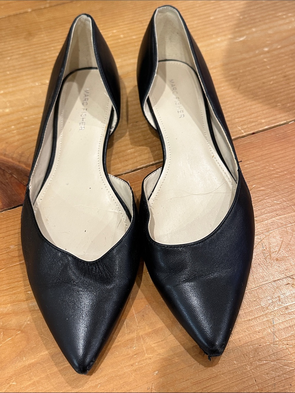 Marc Fisher Black Pointed Leather D'Orsay Flats